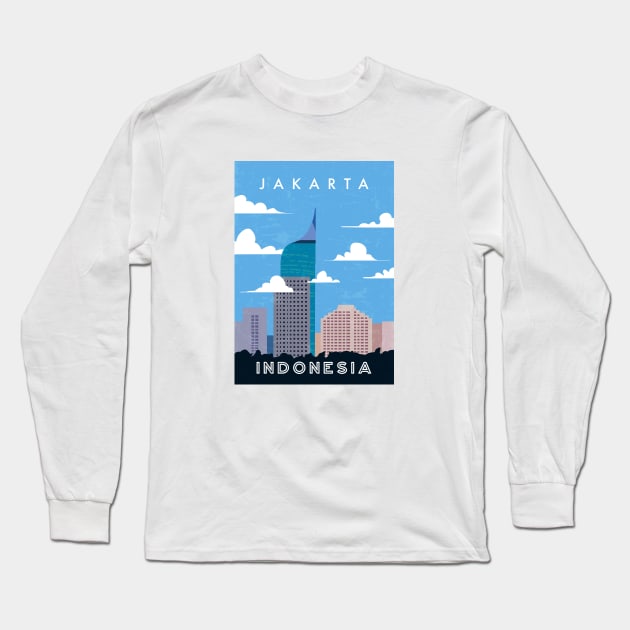 Jakarta, Indonesia. Retro travel poster Long Sleeve T-Shirt by GreekTavern